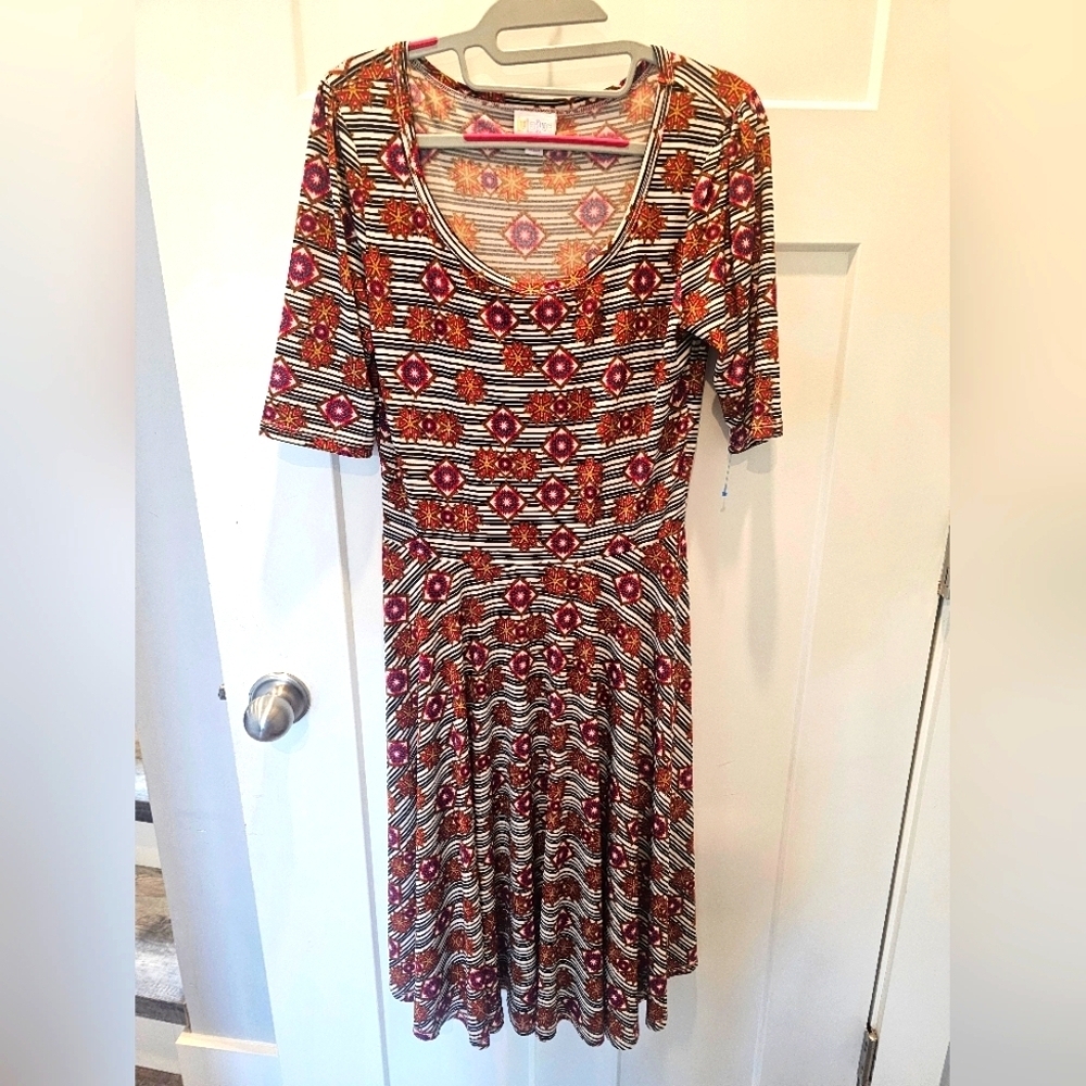 LuLaRoe Nicole Tribal Geometric Dress Size M Scoop Neck Fit & Flare